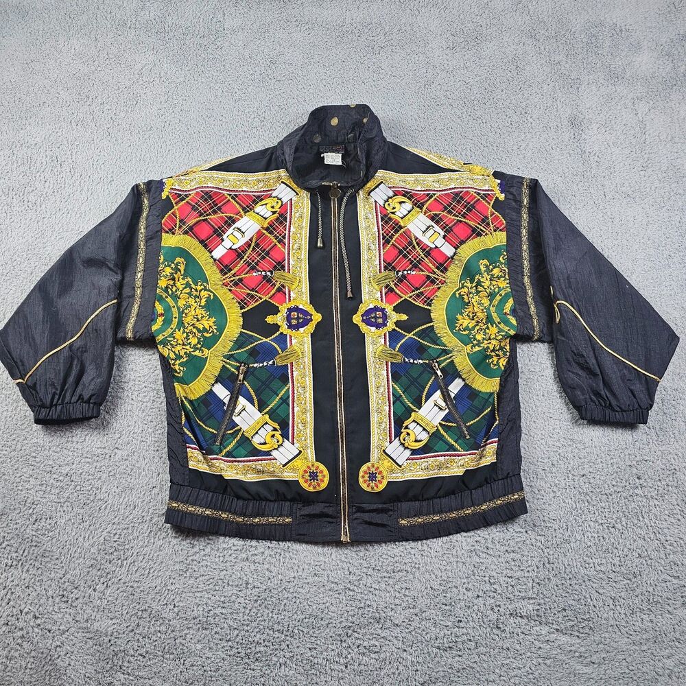 Mureli Windbreaker Jacket Womens 1X Black Full Zip Circus Parade Loud Vintage